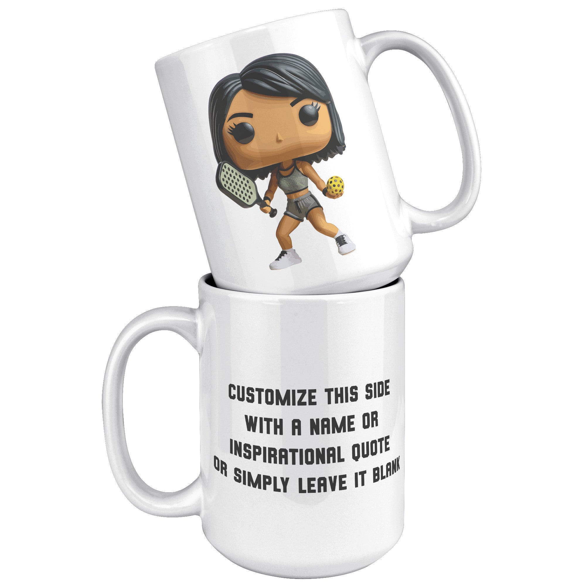 "Funko Pop Style Pickle Ball Player Girl Coffee Mug - Cute Athletic Cup - Perfect Gift for Pickle Ball Enthusiasts - Sporty Chic Apparel" - D1