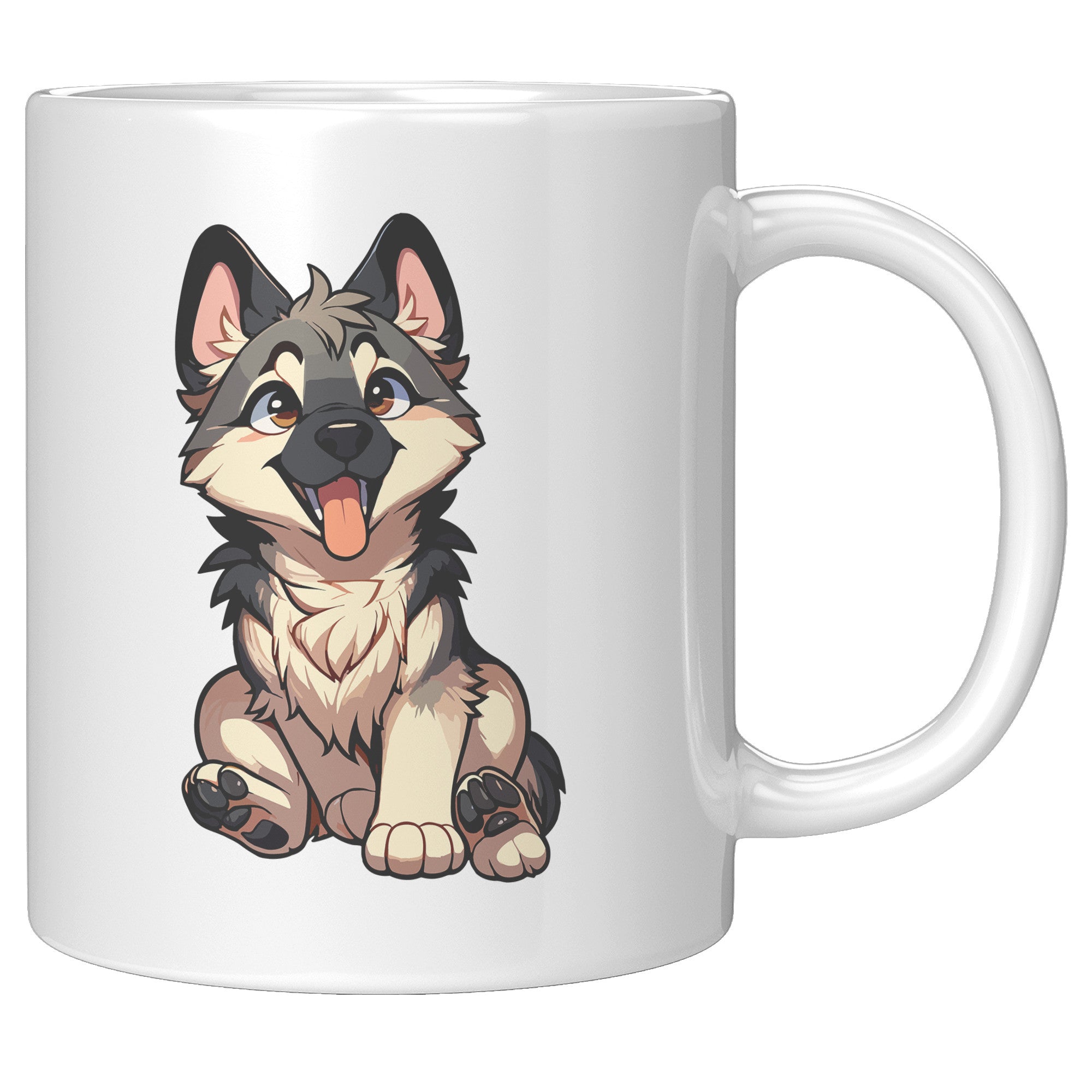 11oz German Shepherd Cartoon Coffee Mug - Loyal GSD Lover Coffee Mug - Perfect Gift for German Shepherd Owners - Protective Dog Breed Coffee Mug - E