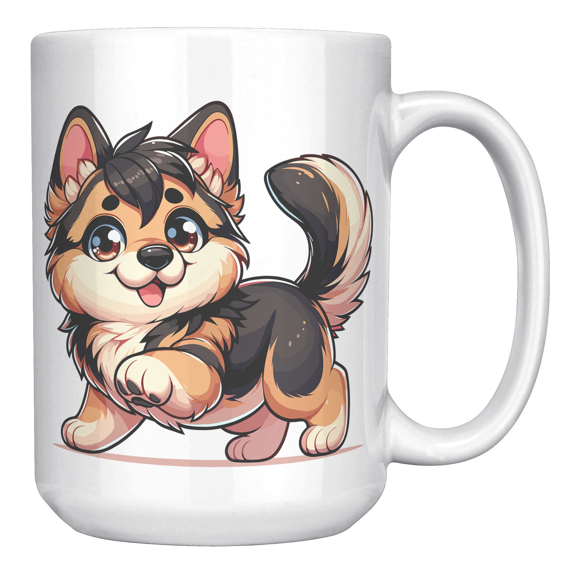 15oz German Shepherd Cartoon Coffee Mug - Loyal GSD Lover Coffee Mug - Perfect Gift for German Shepherd Owners - Protective Dog Breed Coffee Mug - G1