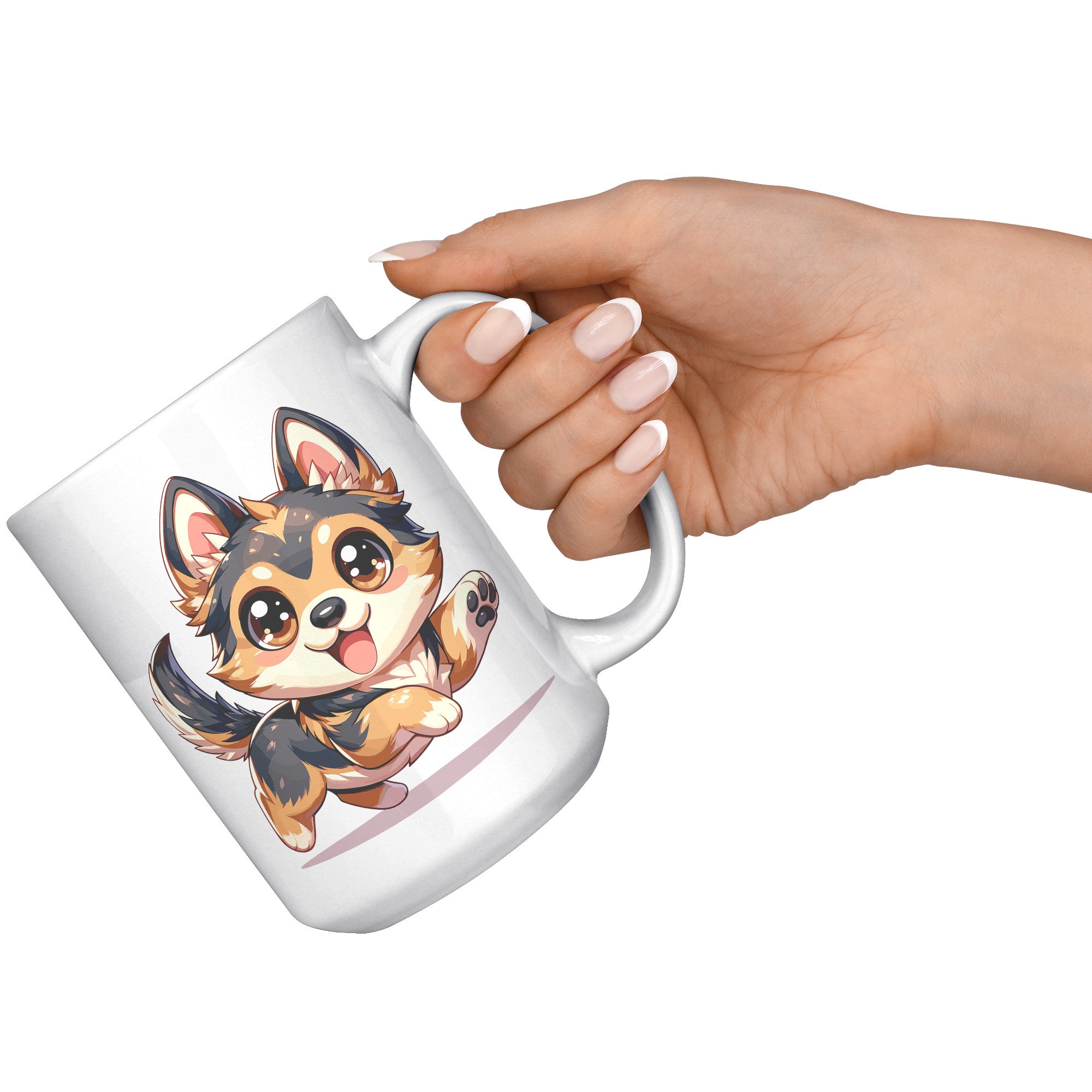 15oz German Shepherd Cartoon Coffee Mug - Loyal GSD Lover Coffee Mug - Perfect Gift for German Shepherd Owners - Protective Dog Breed Coffee Mug - F1