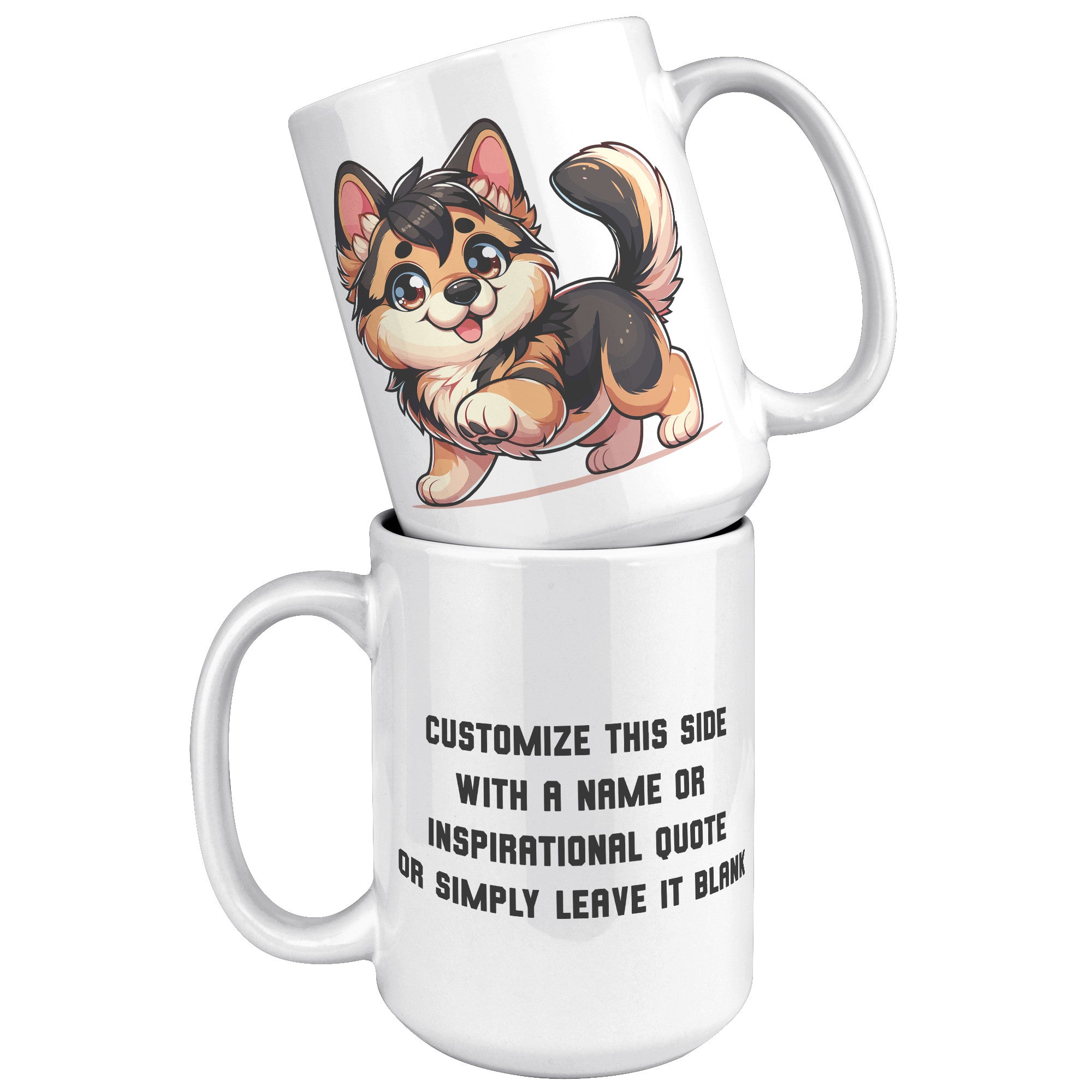 15oz German Shepherd Cartoon Coffee Mug - Loyal GSD Lover Coffee Mug - Perfect Gift for German Shepherd Owners - Protective Dog Breed Coffee Mug - G1