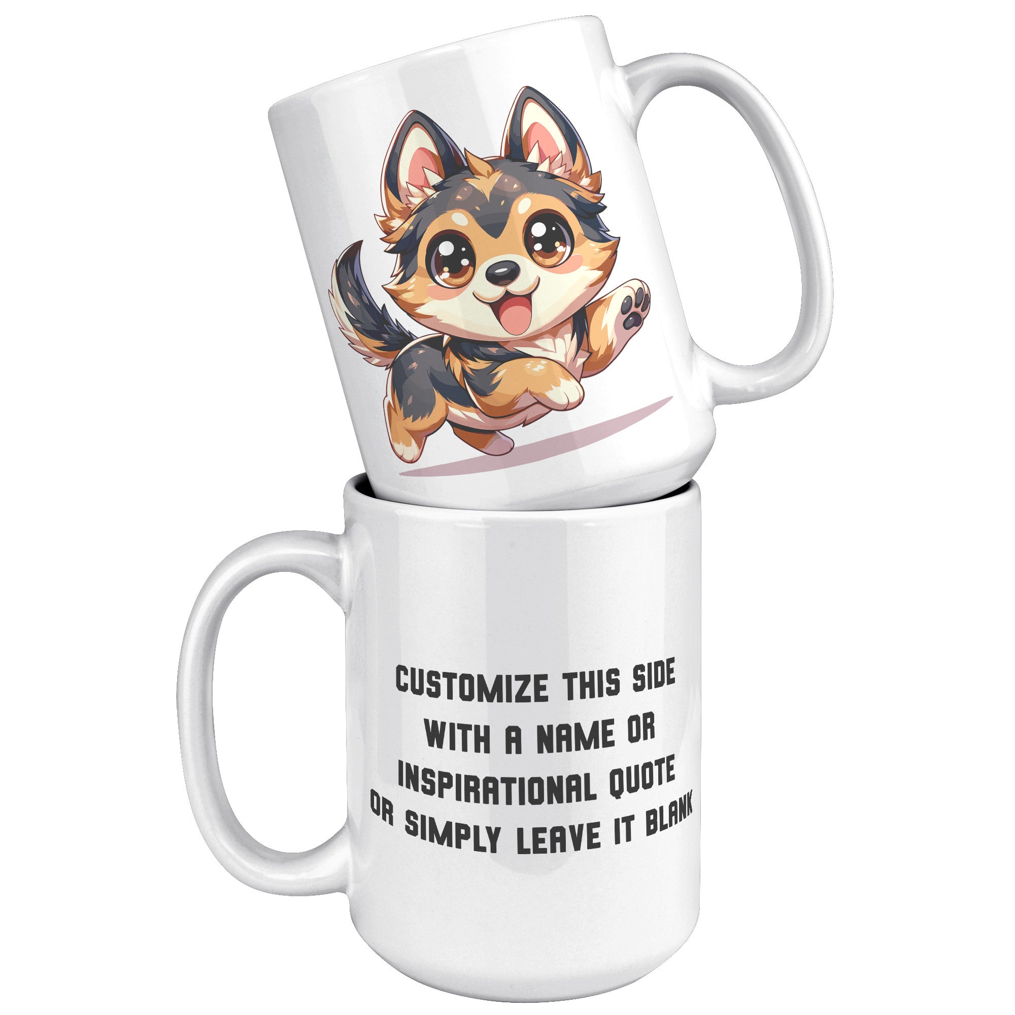 15oz German Shepherd Cartoon Coffee Mug - Loyal GSD Lover Coffee Mug - Perfect Gift for German Shepherd Owners - Protective Dog Breed Coffee Mug - F1