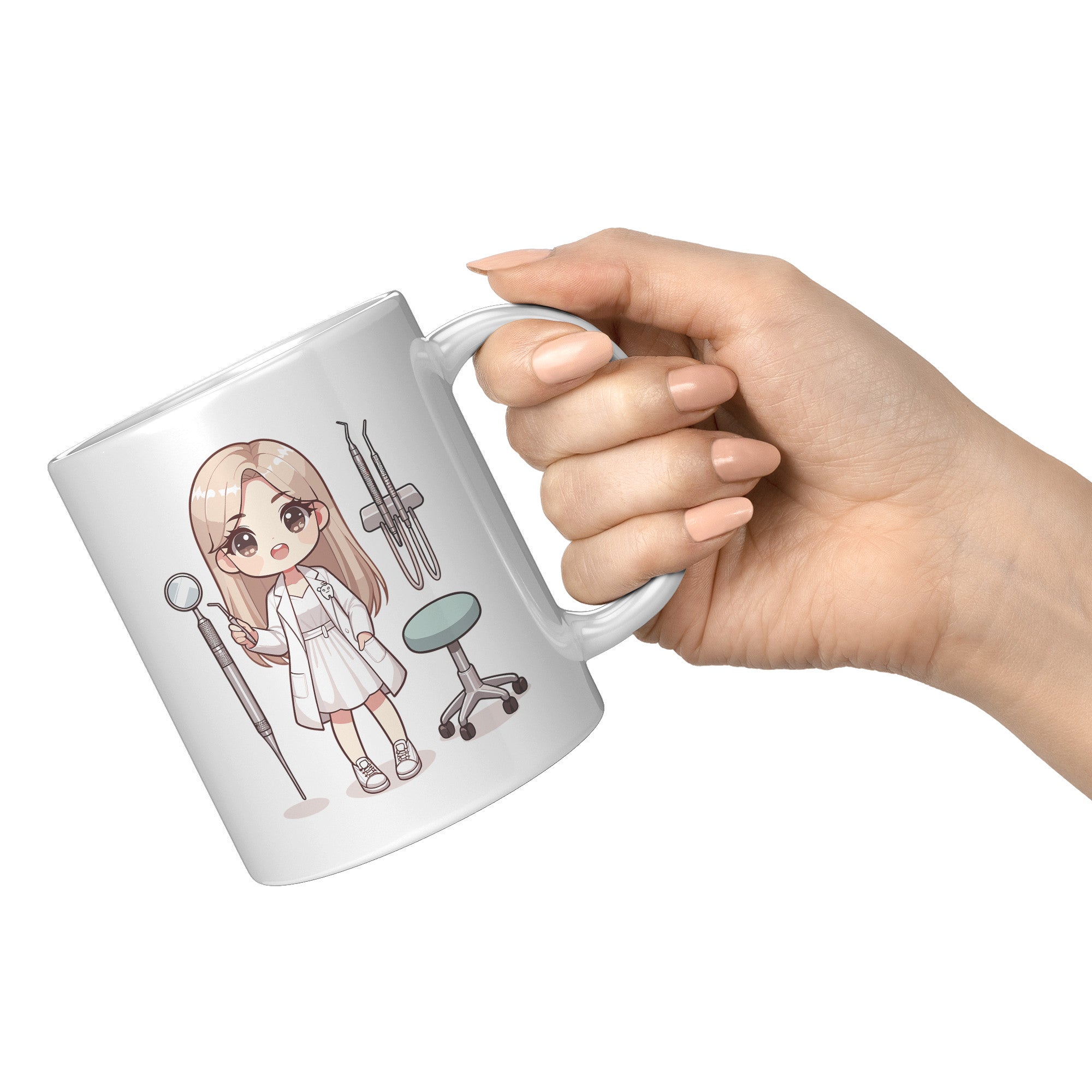 11 oz Custom Cartoon Dentist DDS Coffee Mug - Adorable Dental Cartoon Cup - Fun Gift for Dentists & Dental Students - Smile-Inspiring Morning Brew Holder -EE