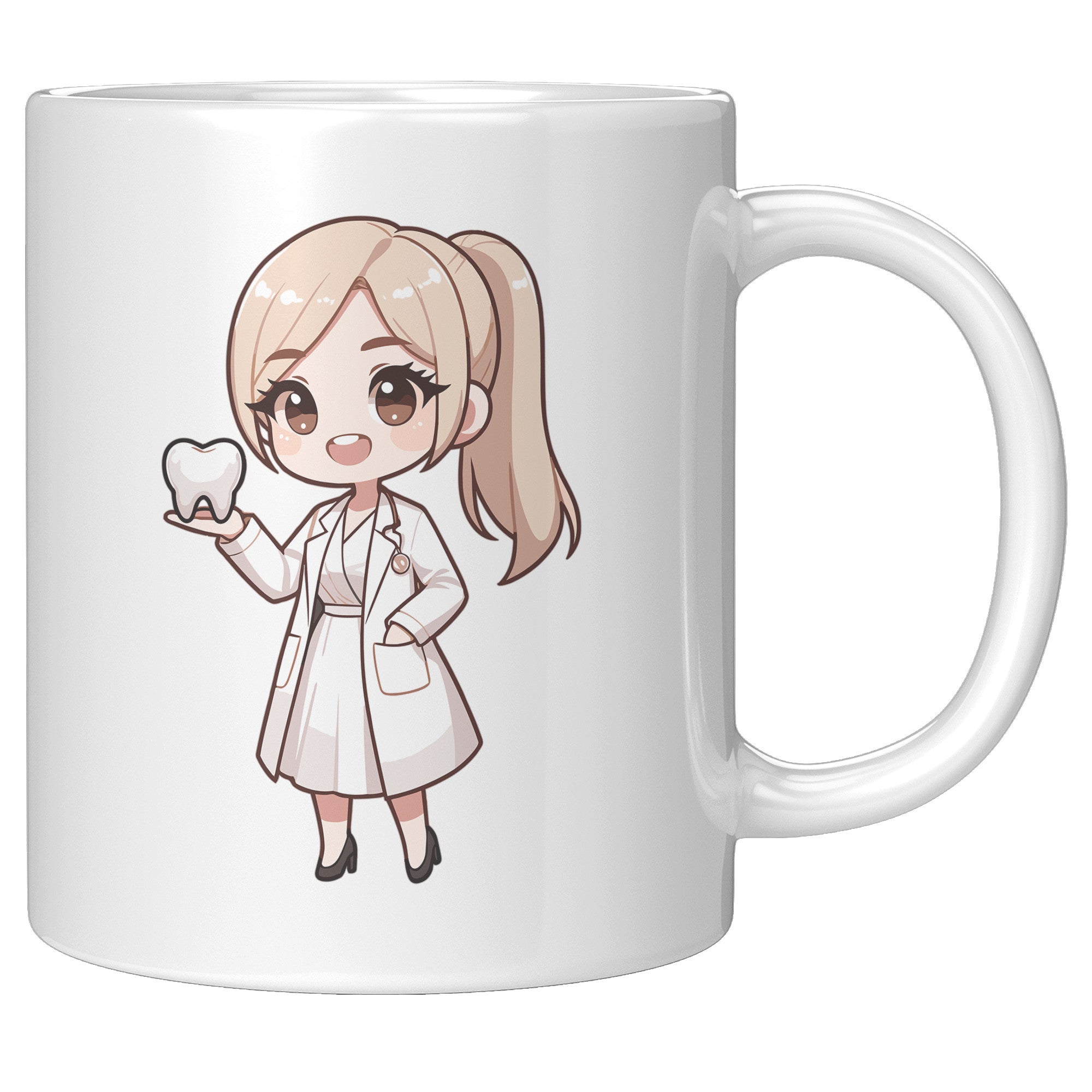 11 oz Custom Cartoon Dentist DDS Coffee Mug - Adorable Dental Cartoon Cup - Fun Gift for Dentists & Dental Students - Smile-Inspiring Morning Brew Holder -EE