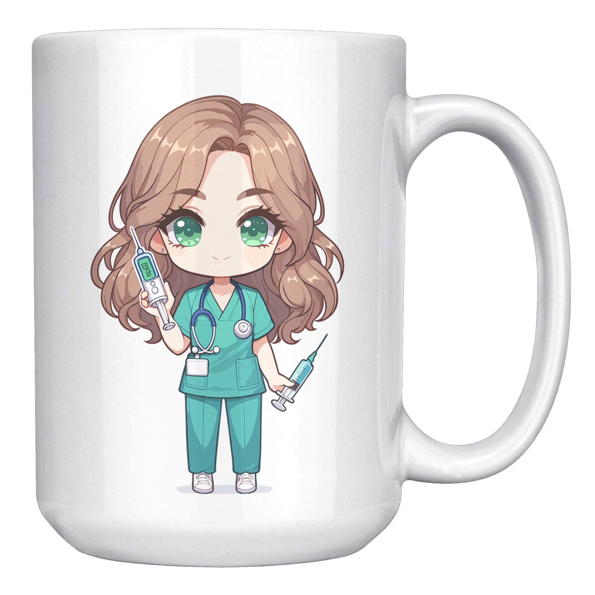 15 oz Custom RN Nurse Gift Coffee Mug - Cute Cartoon Nurse Design - Perfect for Nurse's Day, Birthdays, Graduations - Durable & Fun Mug for Everyday Heroes