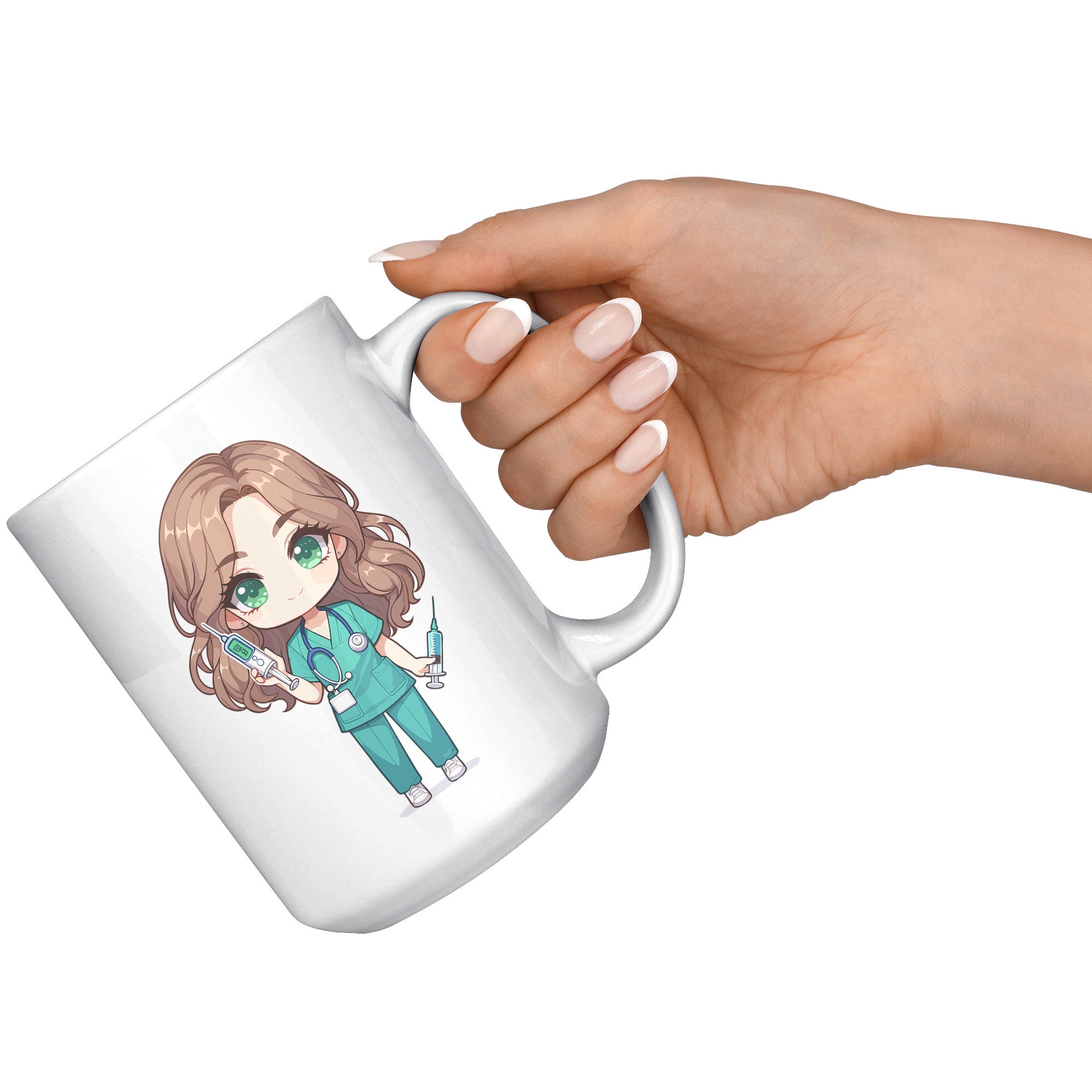 15 oz Custom RN Nurse Gift Coffee Mug - Cute Cartoon Nurse Design - Perfect for Nurse's Day, Birthdays, Graduations - Durable & Fun Mug for Everyday Heroes