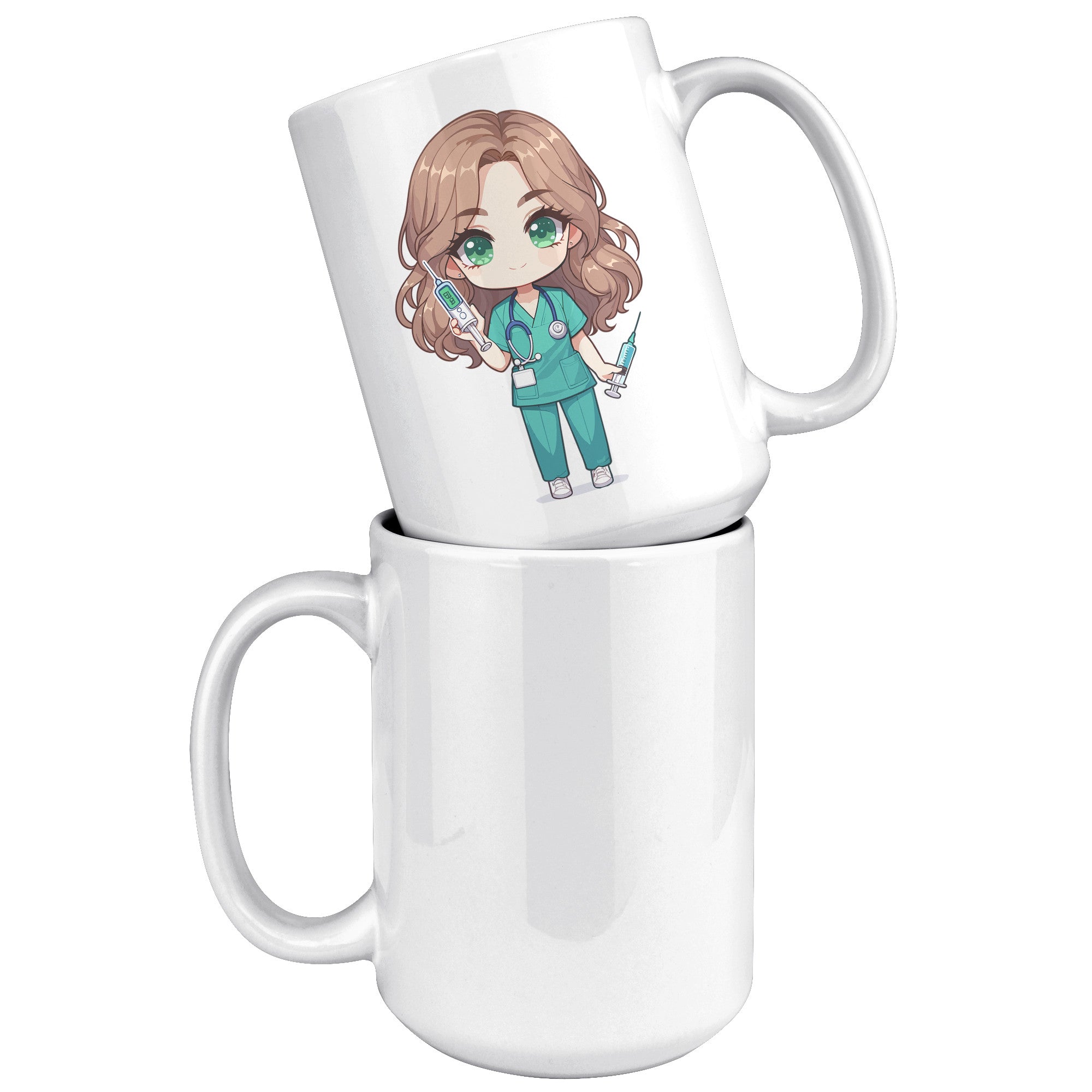 15 oz Custom RN Nurse Gift Coffee Mug - Cute Cartoon Nurse Design - Perfect for Nurse's Day, Birthdays, Graduations - Durable & Fun Mug for Everyday Heroes
