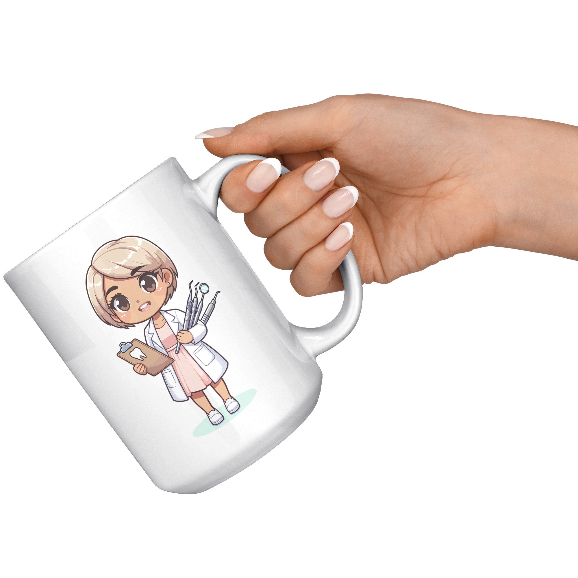 15 oz Custom Cartoon Dentist DDS Coffee Mug - Adorable Dental Cartoon Cup - Fun Gift for Dentists & Dental Students - Smile-Inspiring Morning Brew Holder -EE