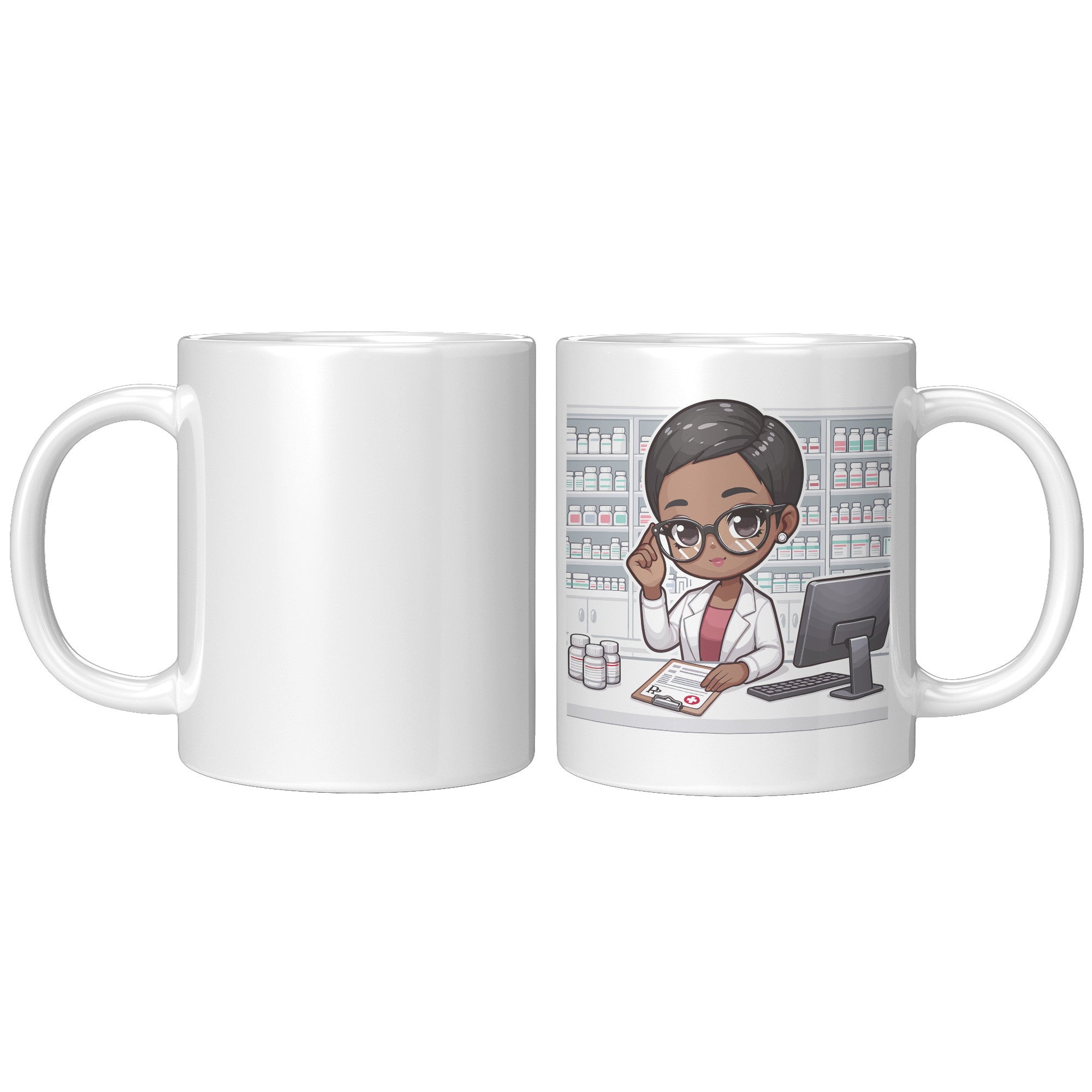 11oz Custom Pharmacist Character Coffee Mug - Cute Pharmacy Cartoon Cup - Perfect Gift for Pharmacists & Pharmacy Techs - Fun Prescription for Your Coffee! - A