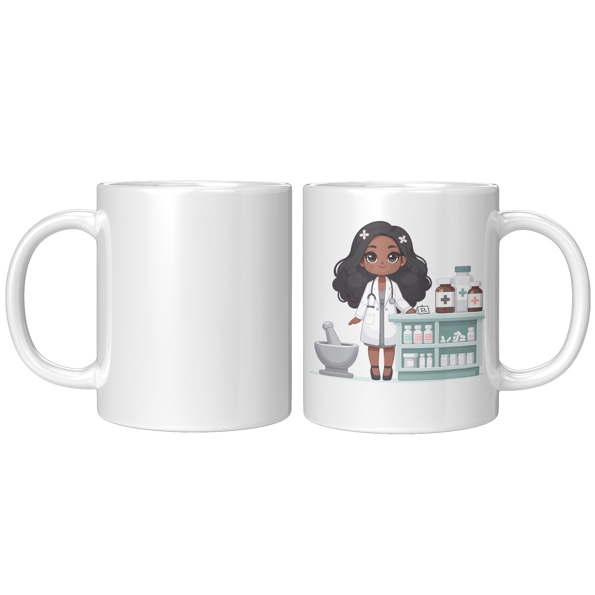 11oz Custom Pharmacist Character Coffee Mug - Cute Pharmacy Cartoon Cup - Perfect Gift for Pharmacists & Pharmacy Techs - Fun Prescription for Your Coffee! - A