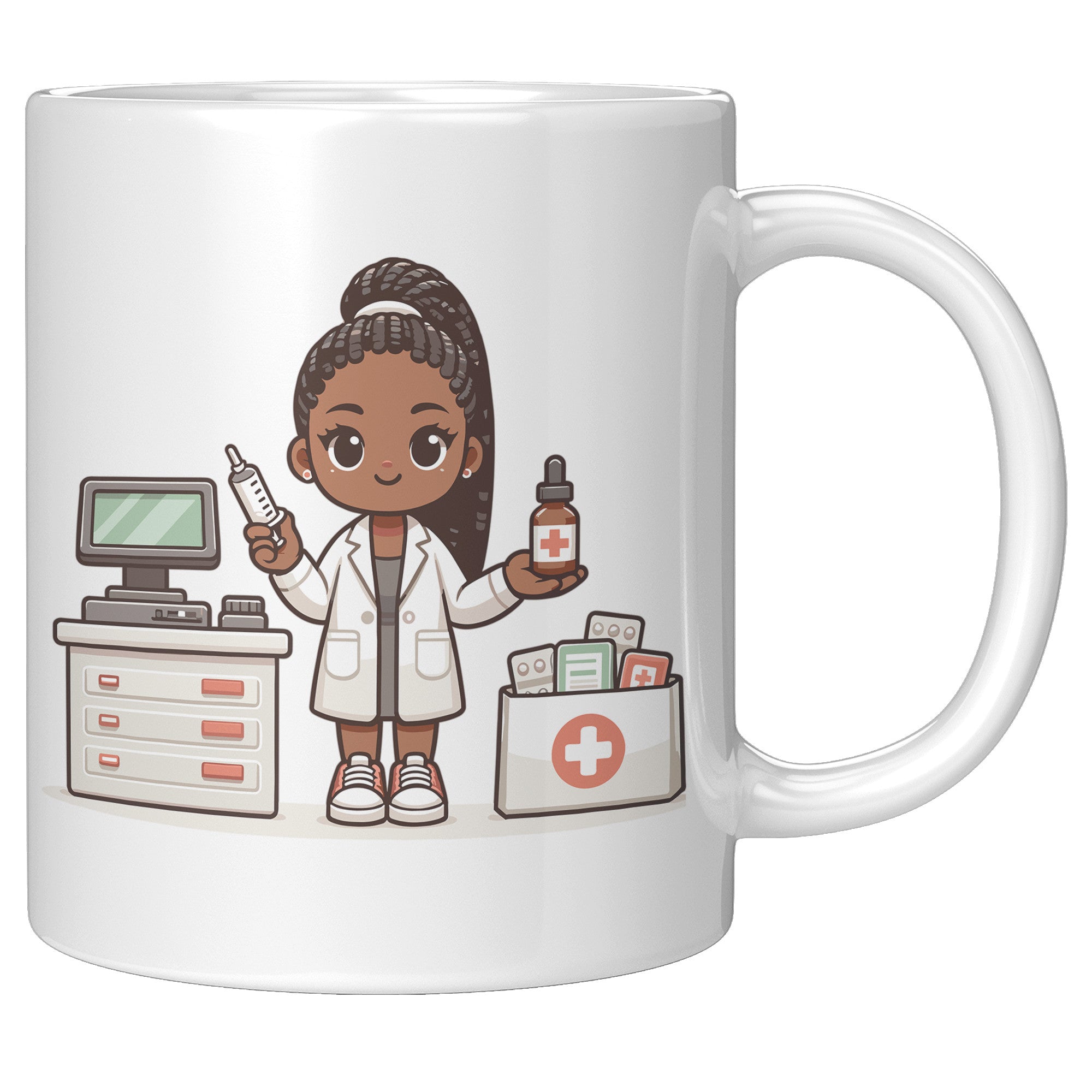 11oz Custom Pharmacist Character Coffee Mug - Cute Pharmacy Cartoon Cup - Perfect Gift for Pharmacists & Pharmacy Techs - Fun Prescription for Your Coffee! - A
