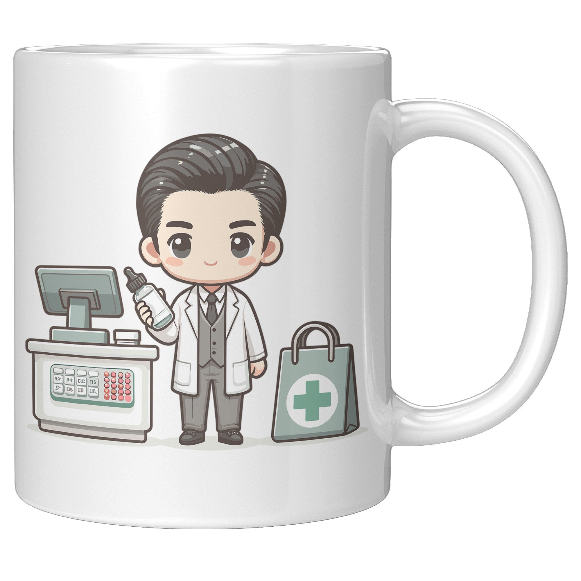 11oz Custom Pharmacist Character Coffee Mug - Cute Pharmacy Cartoon Cup - Perfect Gift for Pharmacists & Pharmacy Techs - Fun Prescription for Your Coffee! - A