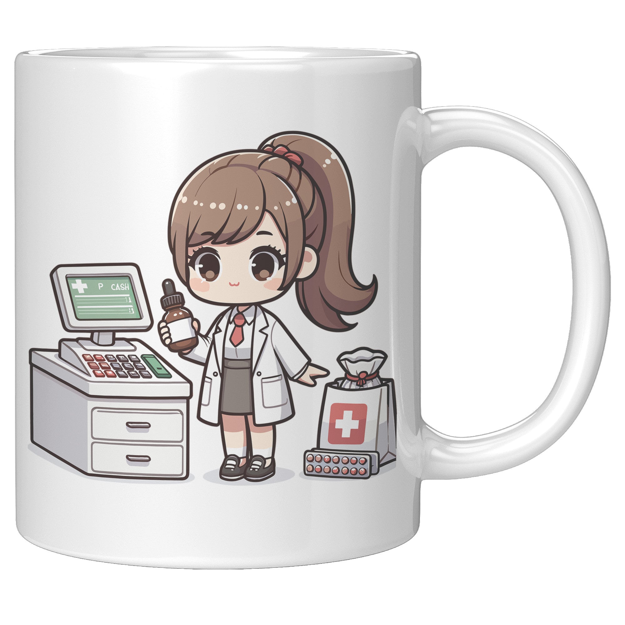 11oz Custom Pharmacist Character Coffee Mug - Cute Pharmacy Cartoon Cup - Perfect Gift for Pharmacists & Pharmacy Techs - Fun Prescription for Your Coffee! - A