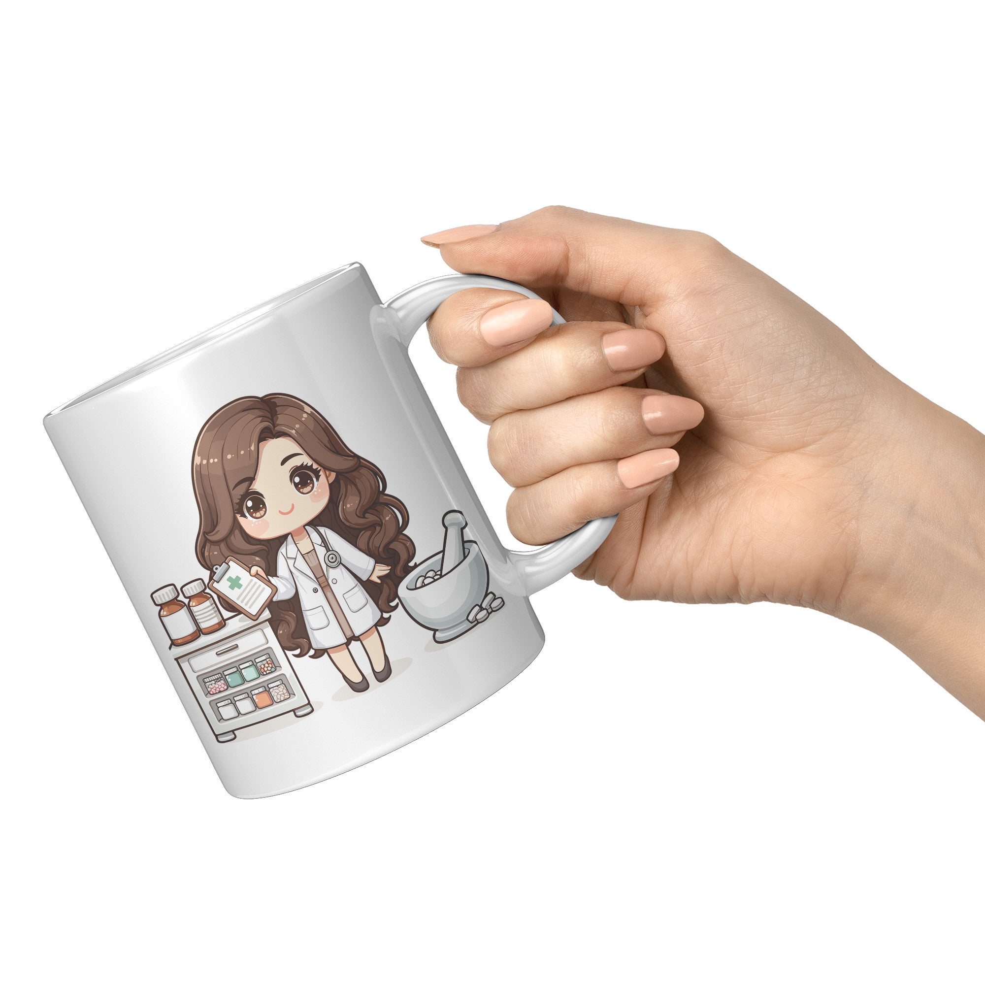 11oz Custom Pharmacist Character Coffee Mug - Cute Pharmacy Cartoon Cup - Perfect Gift for Pharmacists & Pharmacy Techs - Fun Prescription for Your Coffee! - A