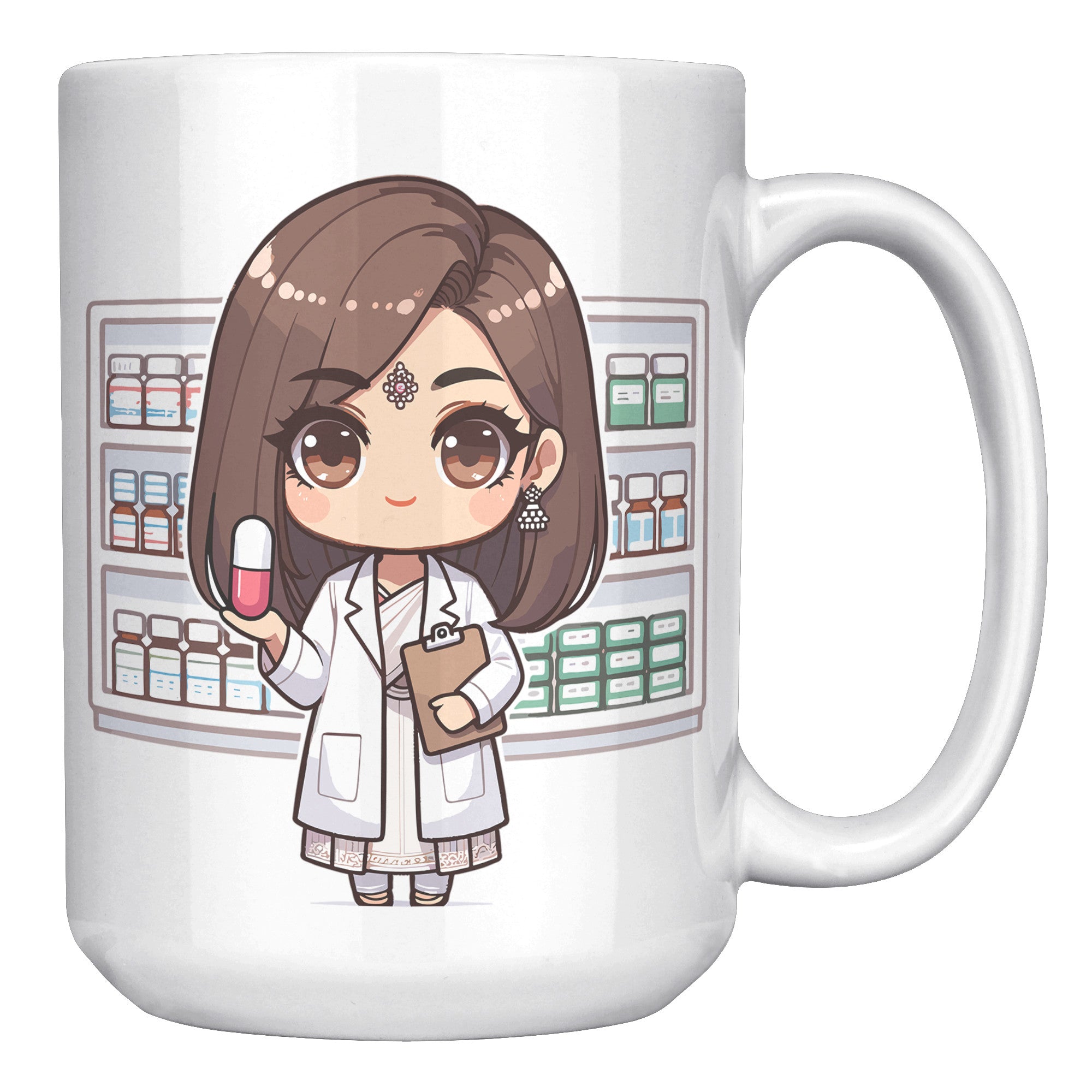 15oz Custom Pharmacist Character Coffee Mug - Cute Pharmacy Cartoon Cup - Perfect Gift for Pharmacists & Pharmacy Techs - Fun Prescription for Your Coffee! - A1
