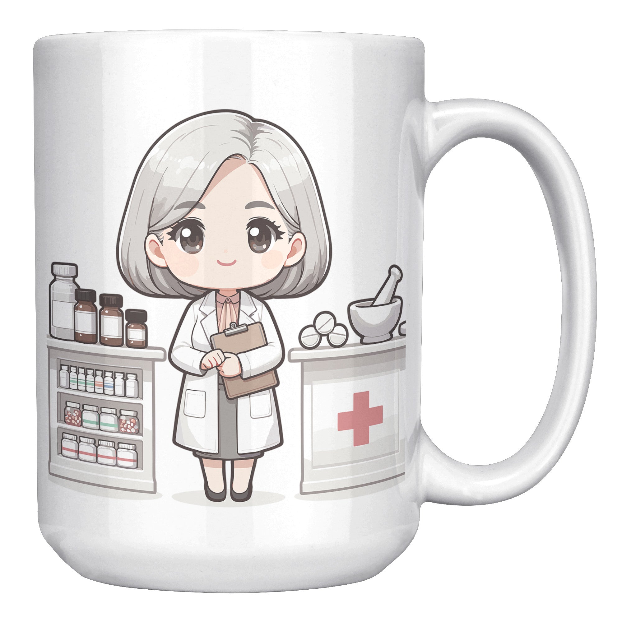 15oz Custom Pharmacist Character Coffee Mug - Cute Pharmacy Cartoon Cup - Perfect Gift for Pharmacists & Pharmacy Techs - Fun Prescription for Your Coffee! - A1