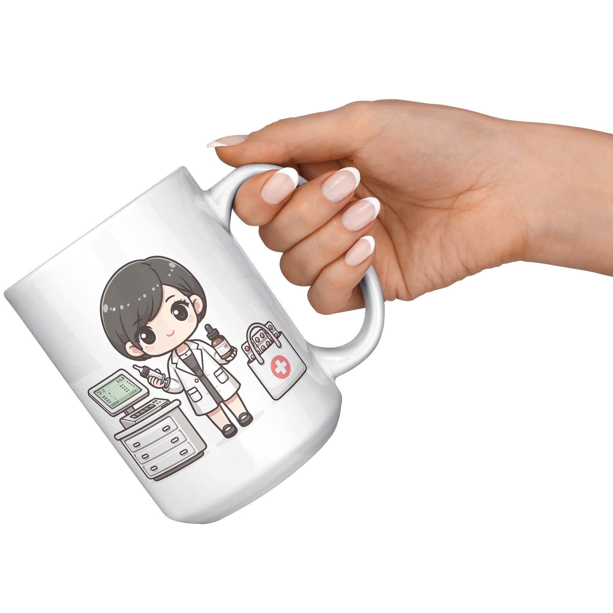 15oz Custom Pharmacist Character Coffee Mug - Cute Pharmacy Cartoon Cup - Perfect Gift for Pharmacists & Pharmacy Techs - Fun Prescription for Your Coffee! - A1