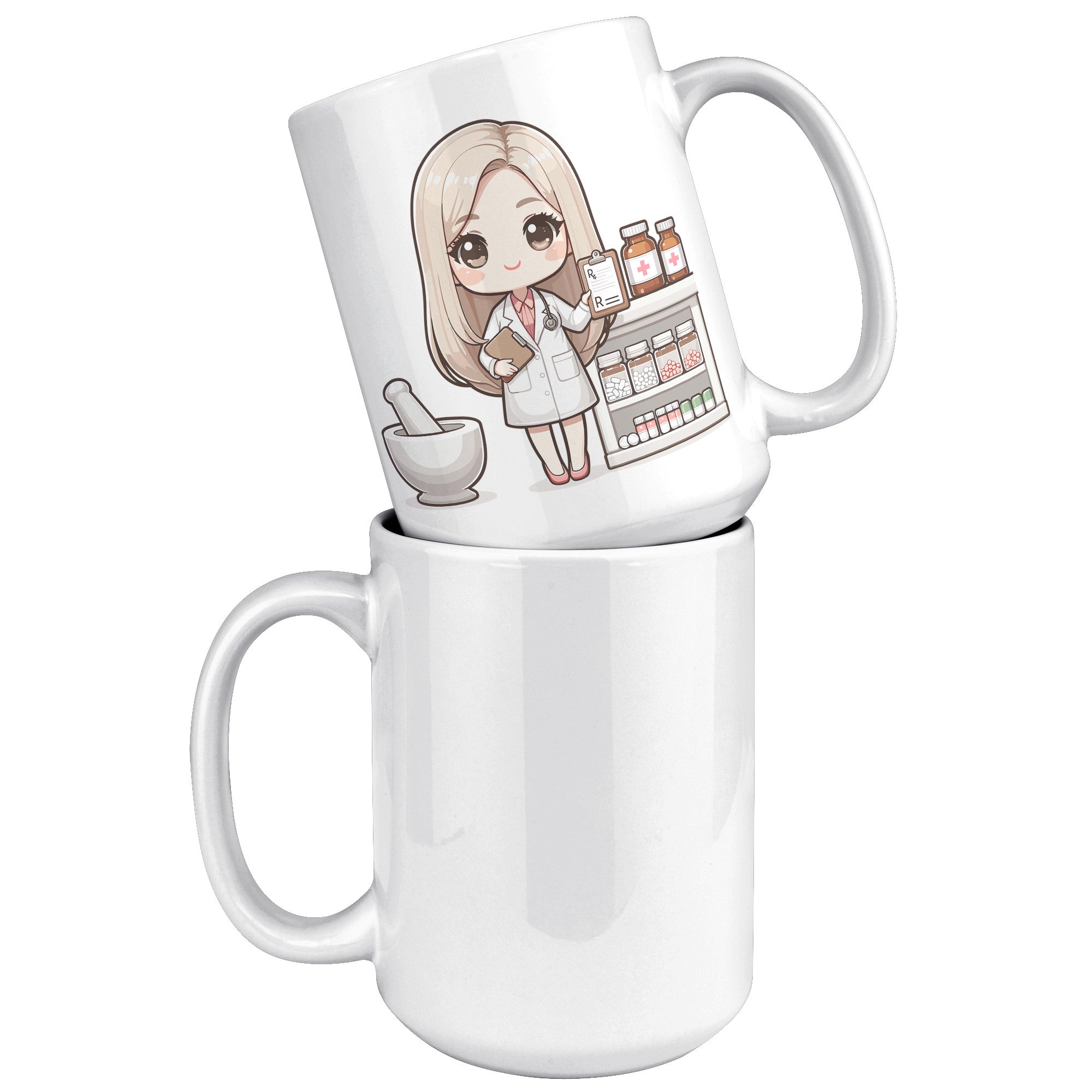15oz Custom Pharmacist Character Coffee Mug - Cute Pharmacy Cartoon Cup - Perfect Gift for Pharmacists & Pharmacy Techs - Fun Prescription for Your Coffee! - A1
