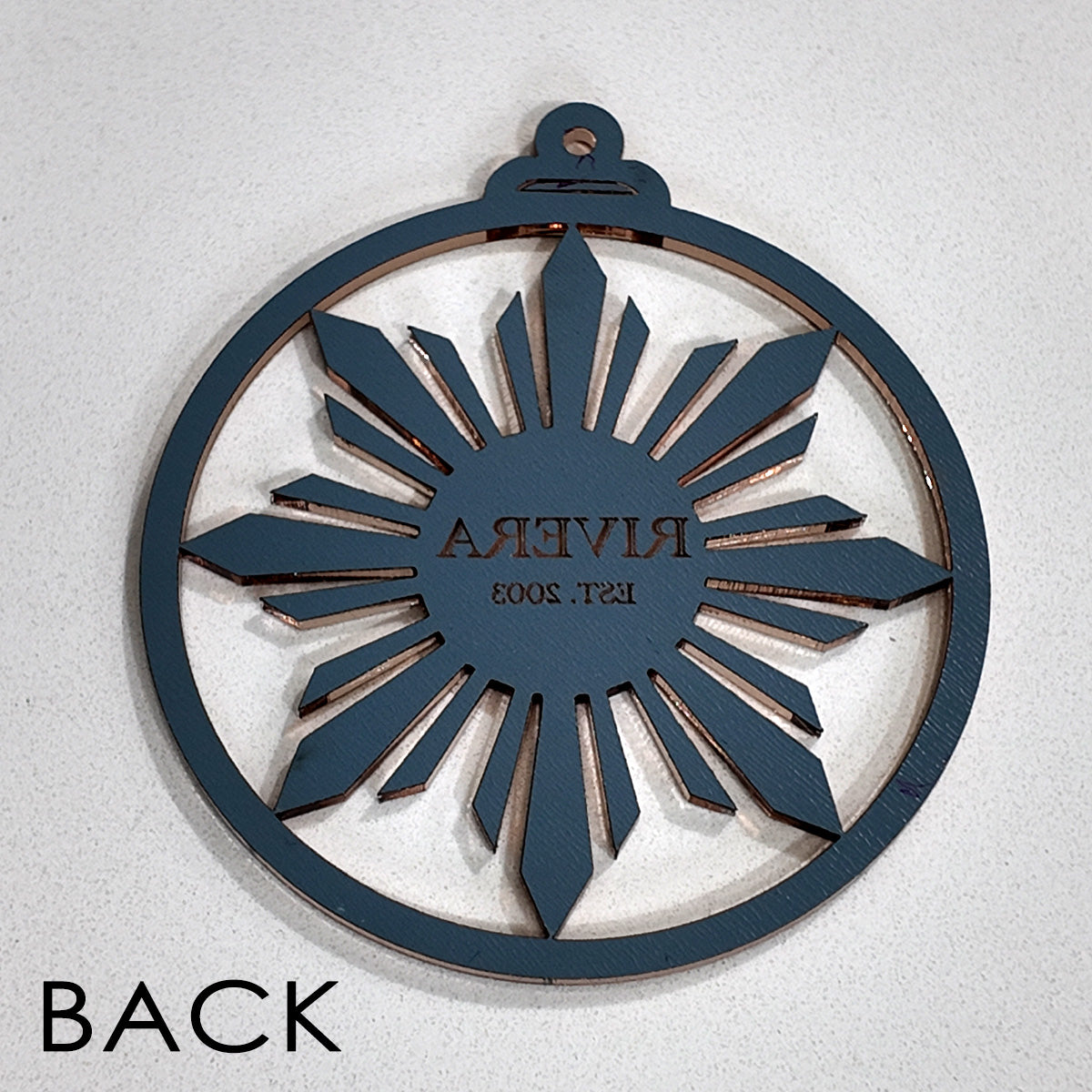 Philippine Sun Christmas Ornament – Gold Mirror Acrylic | Rose Gold or Yellow Gold | Personalized Filipino Parol-Inspired Décor