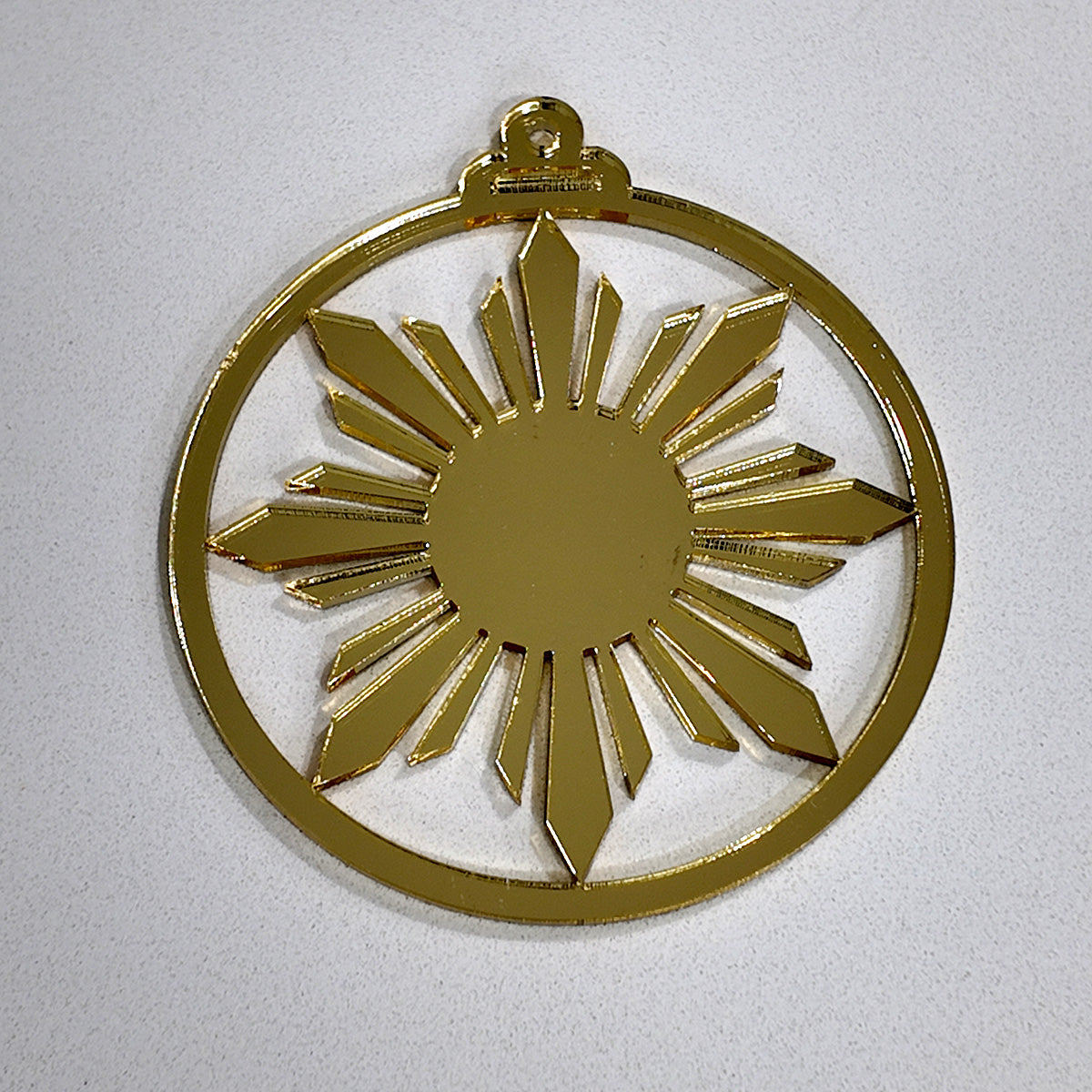 Philippine Sun Christmas Ornament – Gold Mirror Acrylic | Rose Gold or Yellow Gold | Personalized Filipino Parol-Inspired Décor