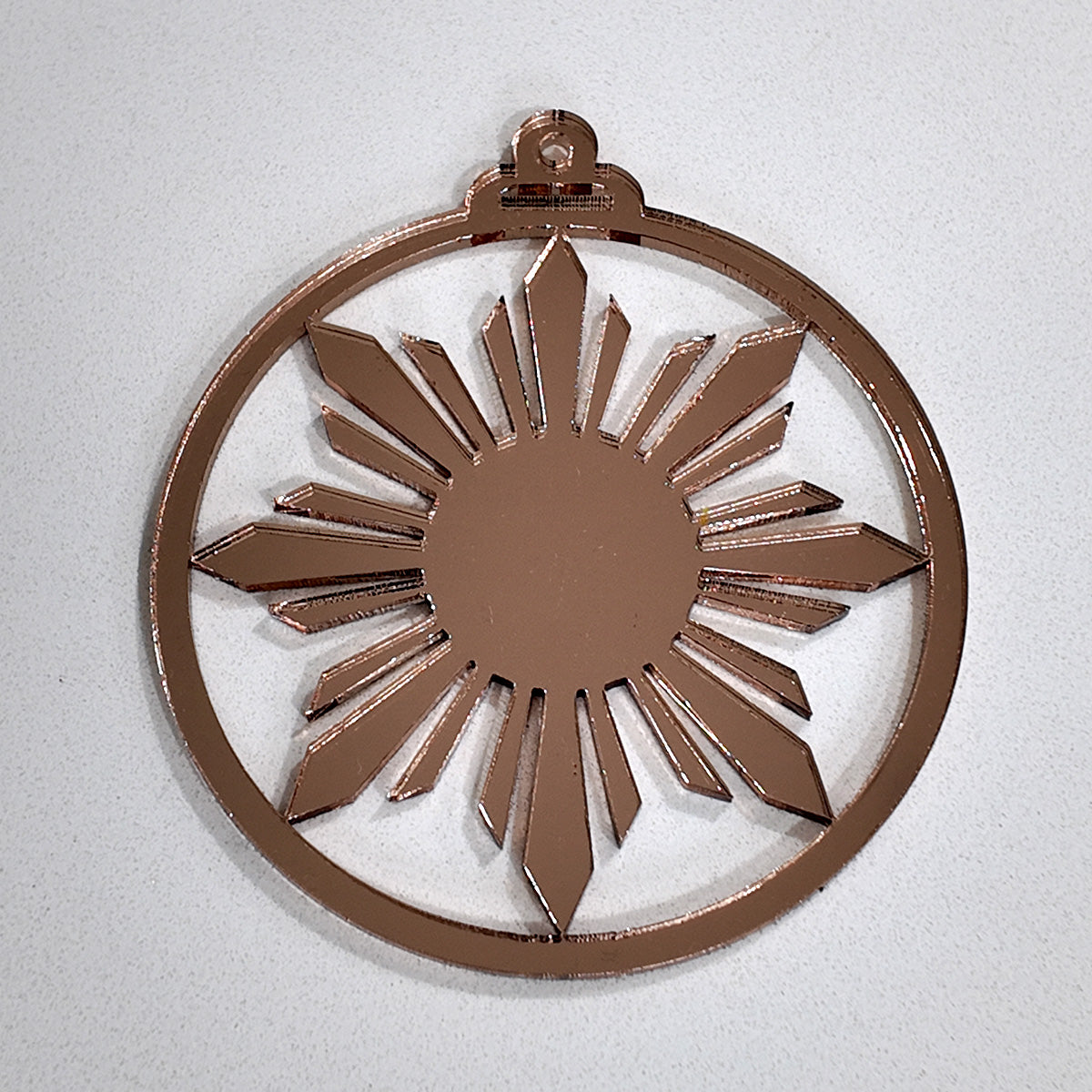 Philippine Sun Christmas Ornament – Gold Mirror Acrylic | Rose Gold or Yellow Gold | Personalized Filipino Parol-Inspired Décor