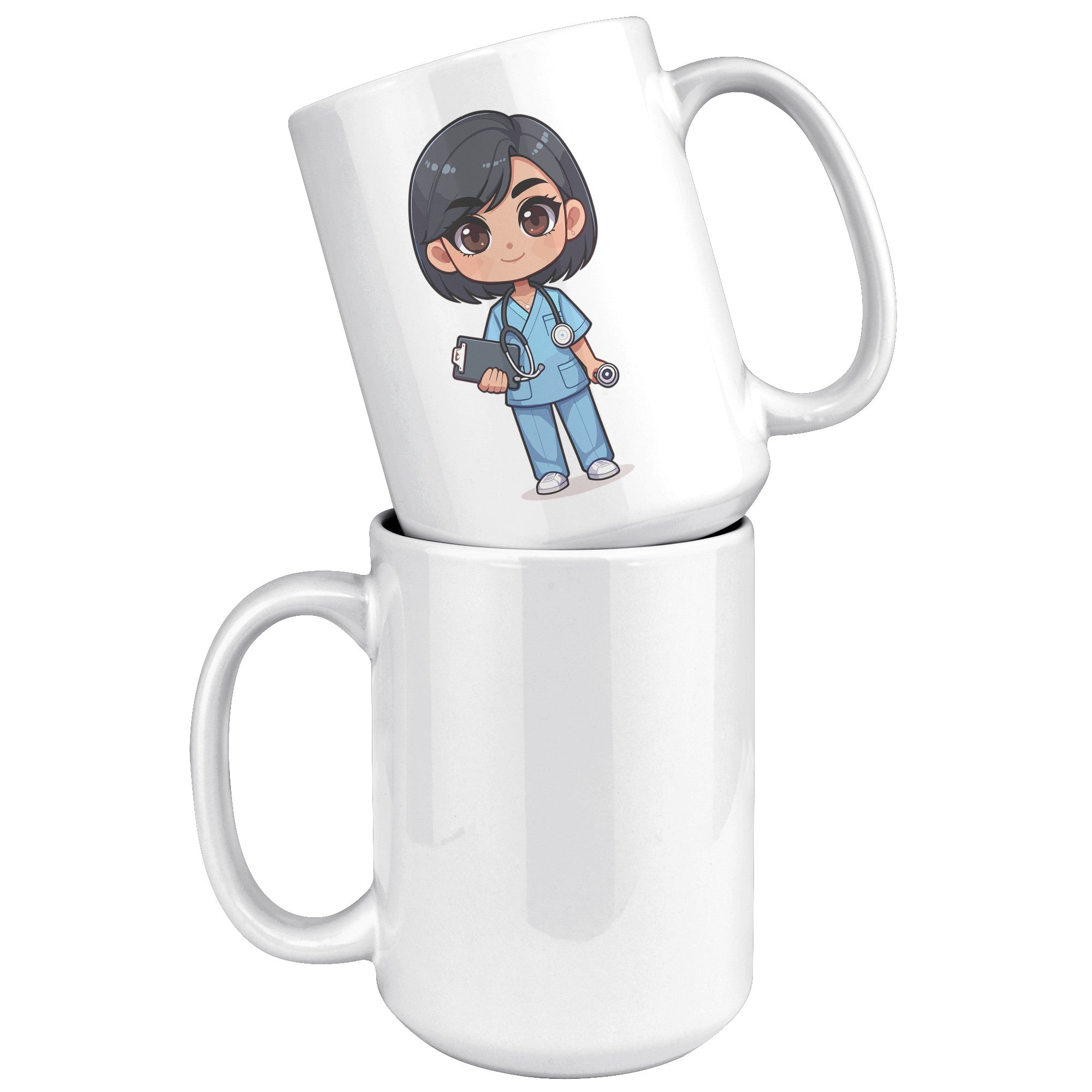 15 oz Custom RN Nurse Gift Coffee Mug - Cute Cartoon Nurse Design - Perfect for Nurse's Day, Birthdays, Graduations - Durable & Fun Mug for Everyday Heroes