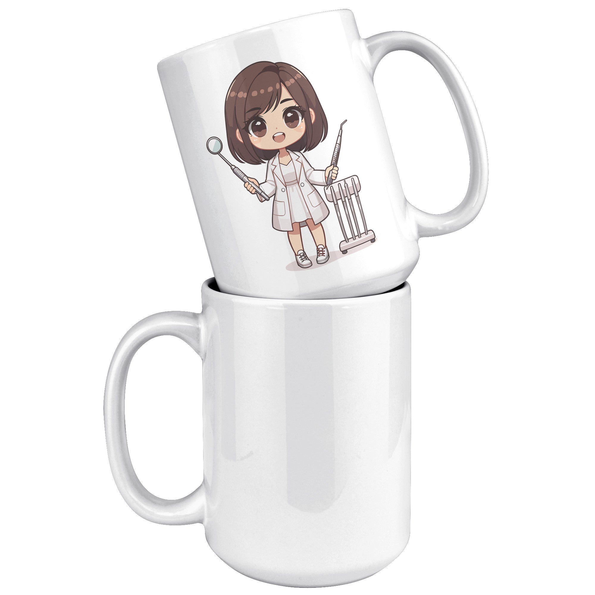 15 oz Custom Cartoon Dentist DDS Coffee Mug - Adorable Dental Cartoon Cup - Fun Gift for Dentists & Dental Students - Smile-Inspiring Morning Brew Holder -EE