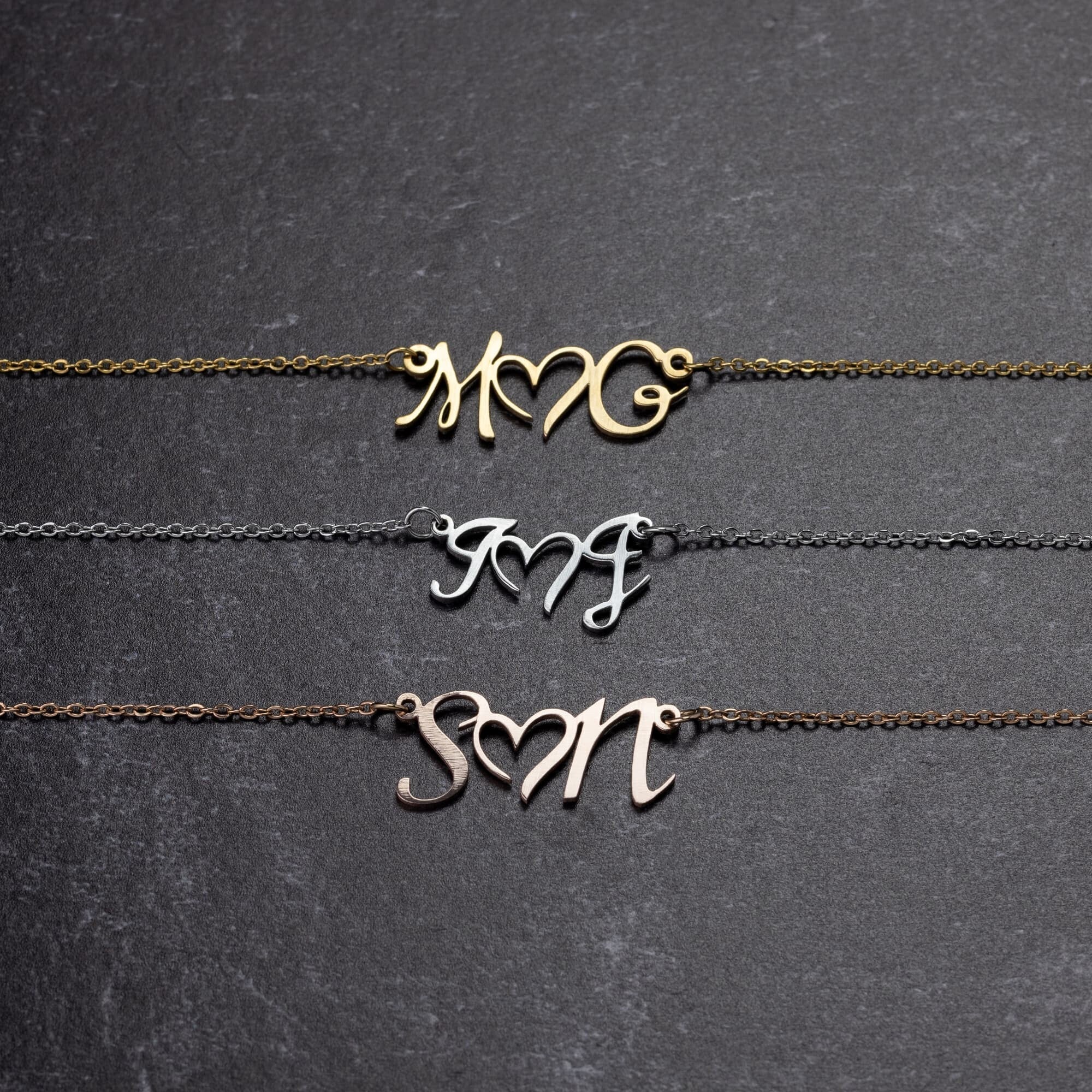 CUSTOM Double Initial Heart NecklaceJewelry - My E Three