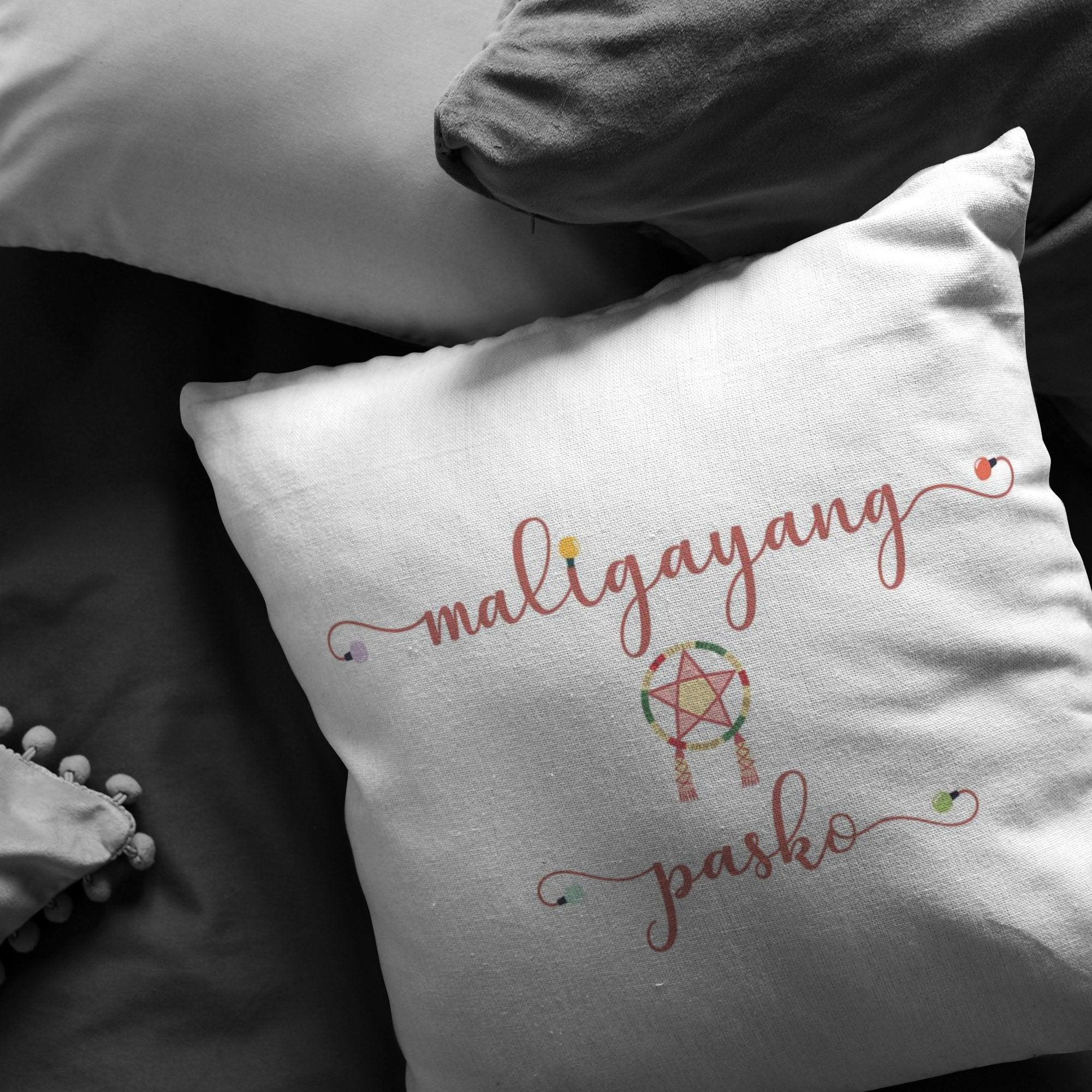 Maligayang Pasko White broadcloth pillowPillows Multi - My E Three
