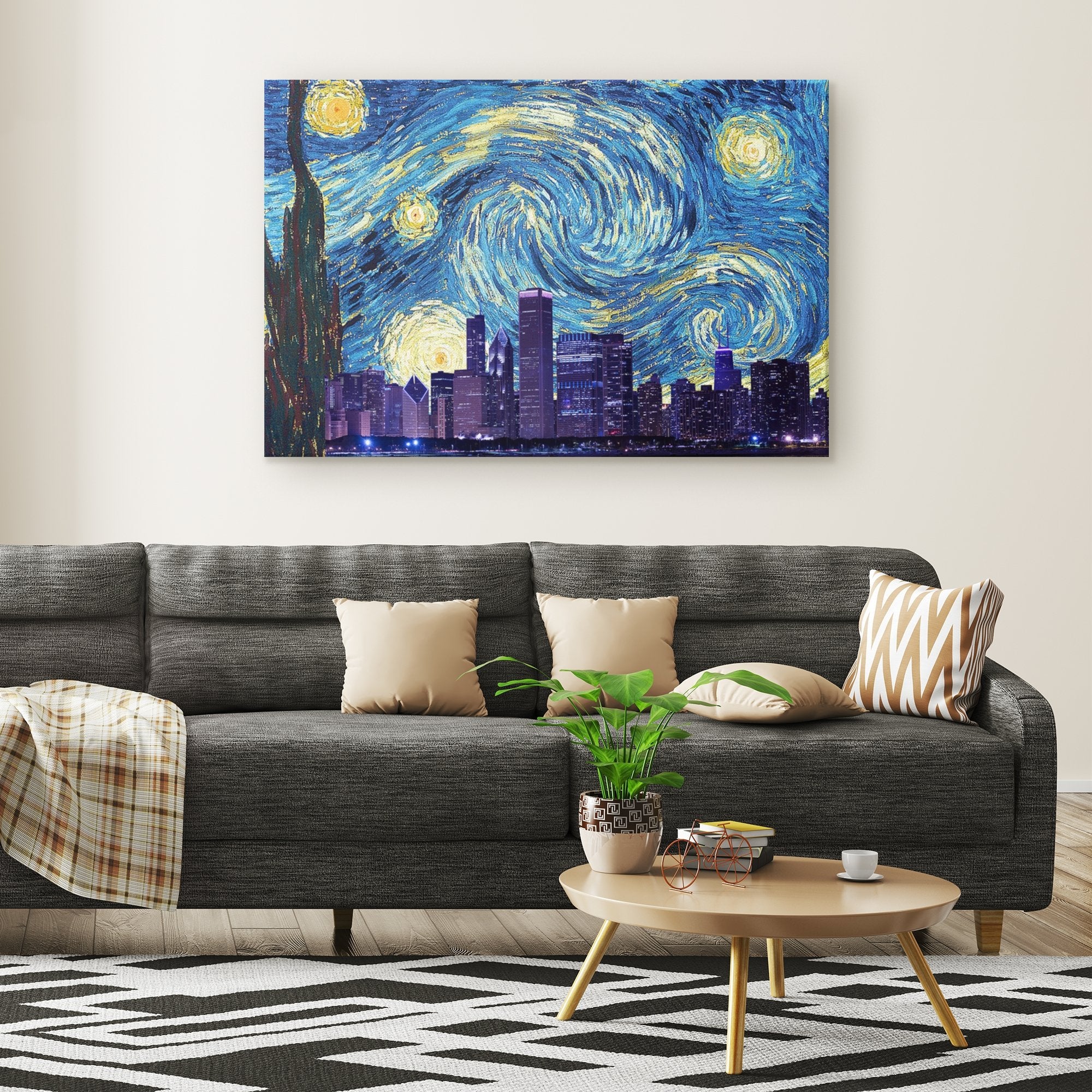 Starry Night Van Gogh Chicago CanvasCanvas Wall Art 3 - My E Three